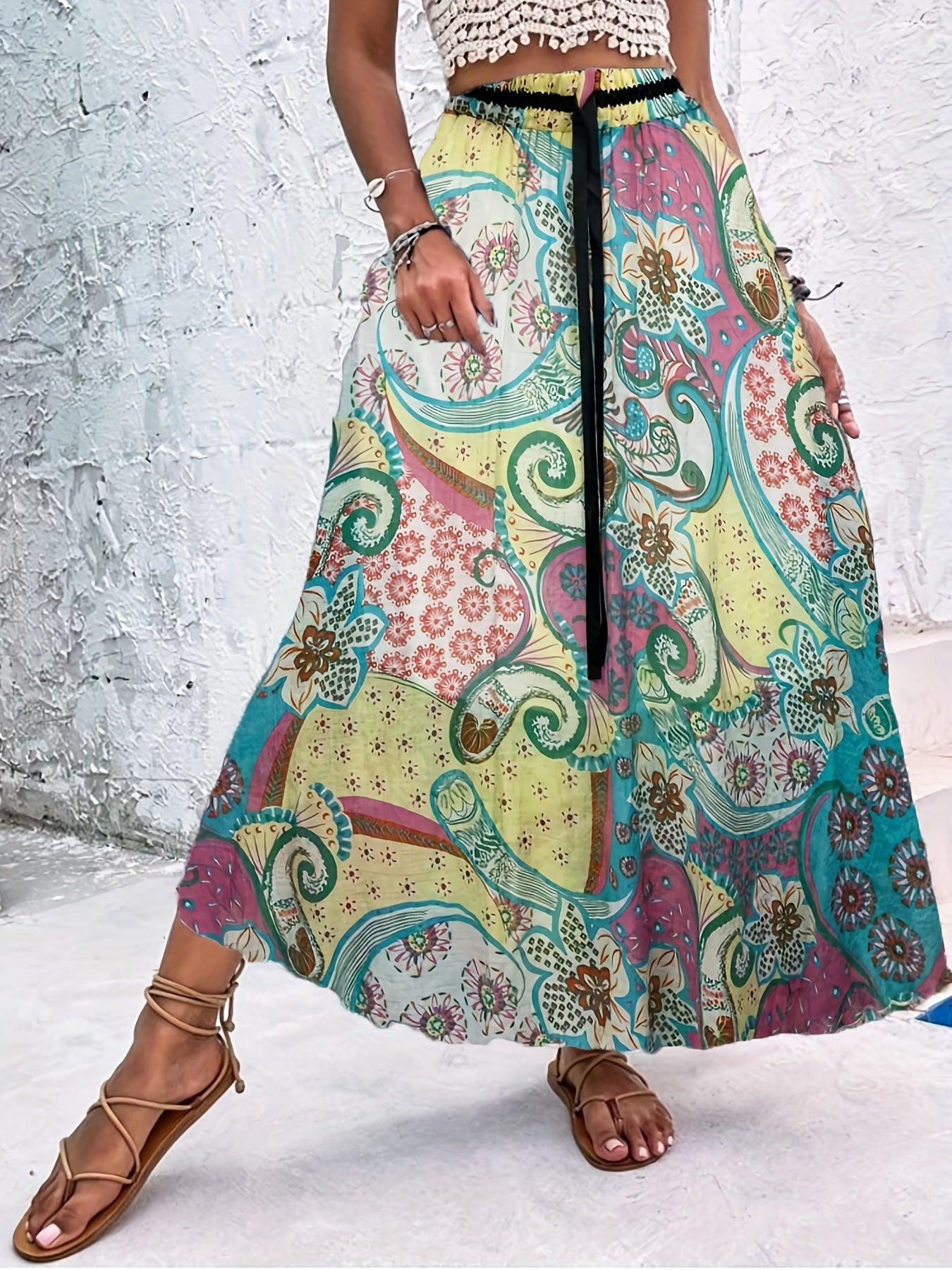 Vintage High Waist Polka Dot Pleated Maxi Skirt
