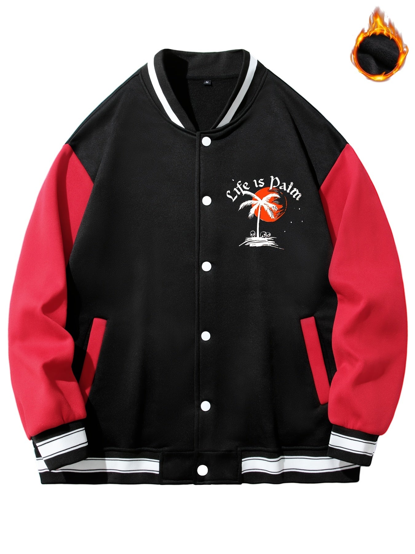 Life Is Palm Print Men's Casual Baseball Jacket