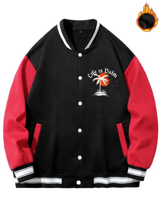 Life Is Palm Print Men's Casual Baseball Jacket