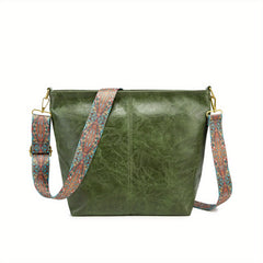Retro Style Bucket Bag Ethnic Crossbody Vagan Leather Hobo Guitar Strap