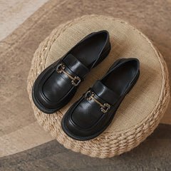 Women's Metallic Chunky Heel Loafers Slip On Shoes Comfortable Faux Leather