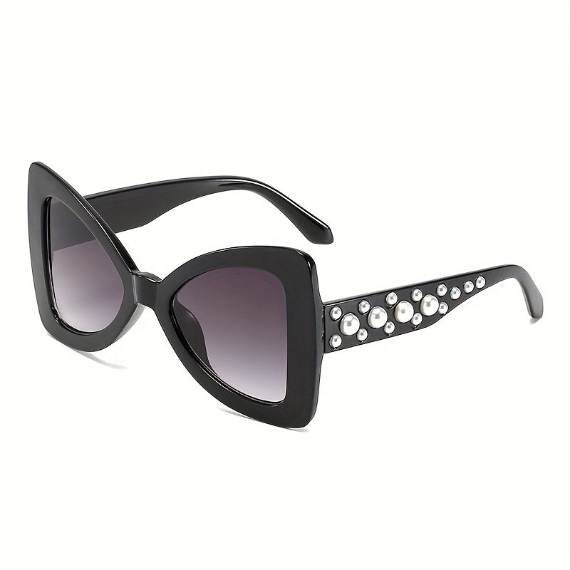 Y2K Butterfly Triangle Sunglasses with Faux Pearl Gradient UV400