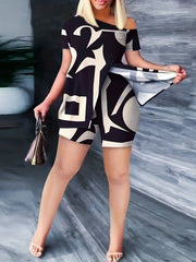 Plaid Print Two Piece Set Split Tops & High Waist Shorts Outfit