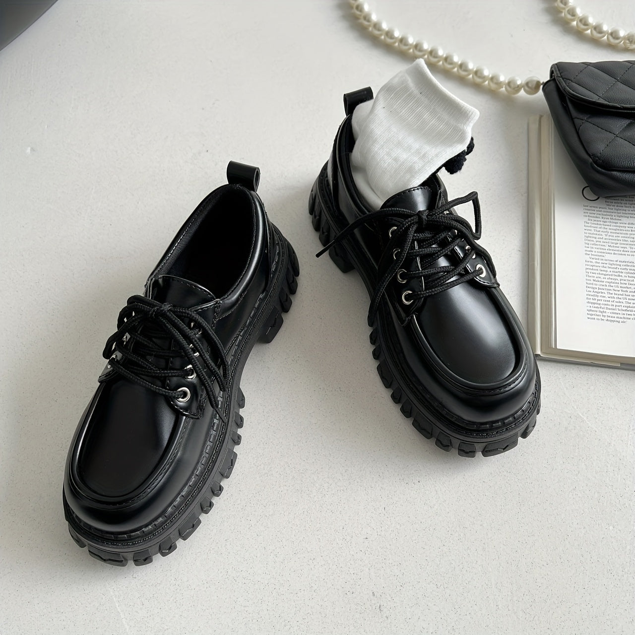 Women's Platform Oxfords Lace Up Chunky Heels Casual Shoes