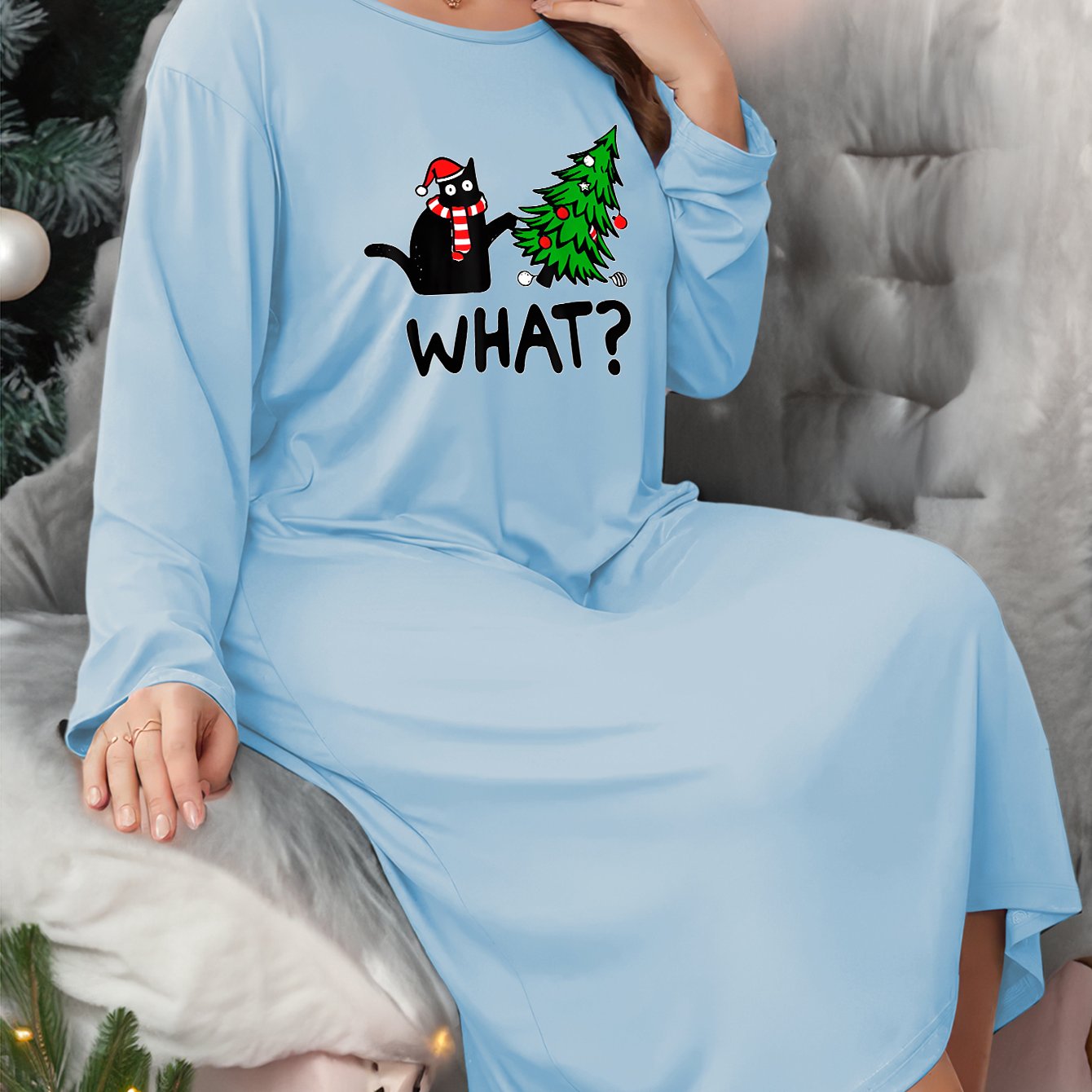  Christmas Lounge Dress Women's Round Neck Nightdress