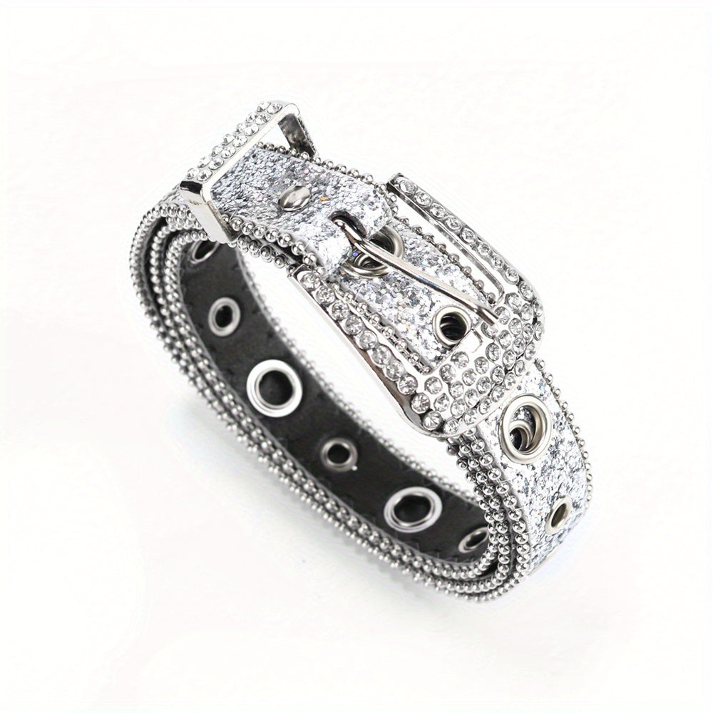 Y2K Eyelet Belt Sparkling Rhinestone PU Leather Waistband