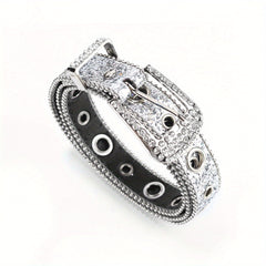 Y2K Eyelet Belt Sparkling Rhinestone PU Leather Waistband