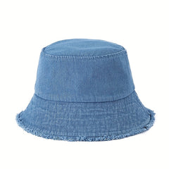 Unisex Denim Bucket Hat Frayed Brim Foldable Casual Fisherman Cap