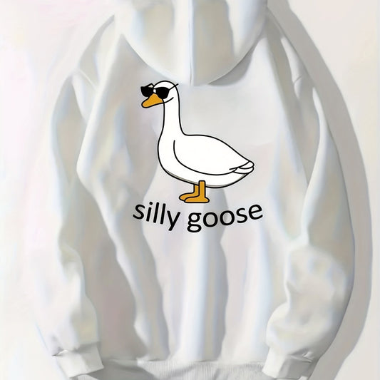Silly Goose Print Zip Up Hoodie Long Sleeve Sweatshirt