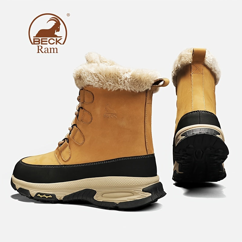 Men's High Top Warm Fleece Waterproof Anti skid Lace Up Boots