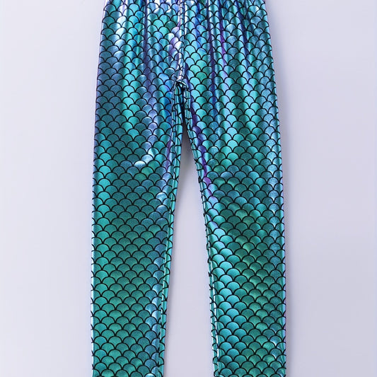 Girls Mermaid Party Footless Leggings Stretch Toddler Kids Halloween Party Pants