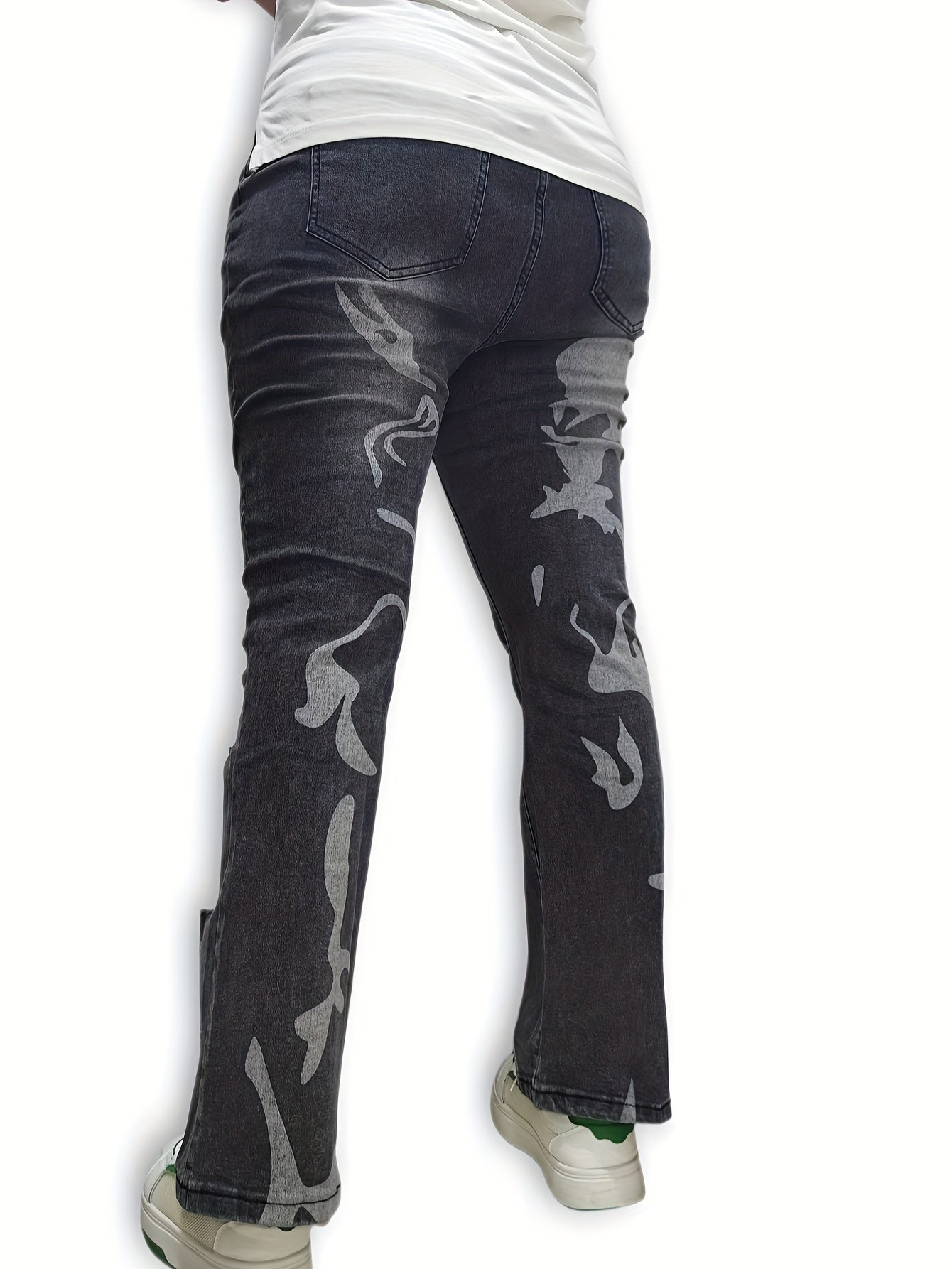  Washed Graphic Flared Leg Jeans