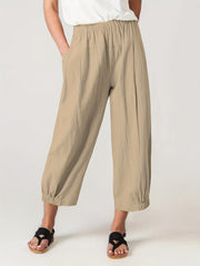  Casual Pants Women's Plus Solid Elastic High Rise Loose Fit Trousers