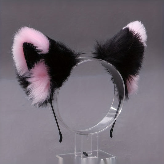 Black & Pink Fox Ear Hair Hoop Plush Headwear for Live Photo Props