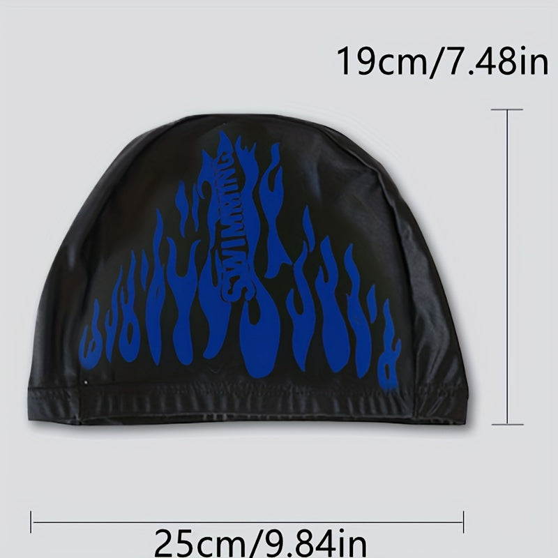 Flame Print Swim Cap Ear Protection Nylon Durable Elasticity