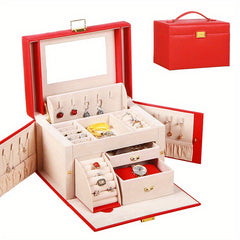 Locking Jewelry Storage Box Leather Travel Bag