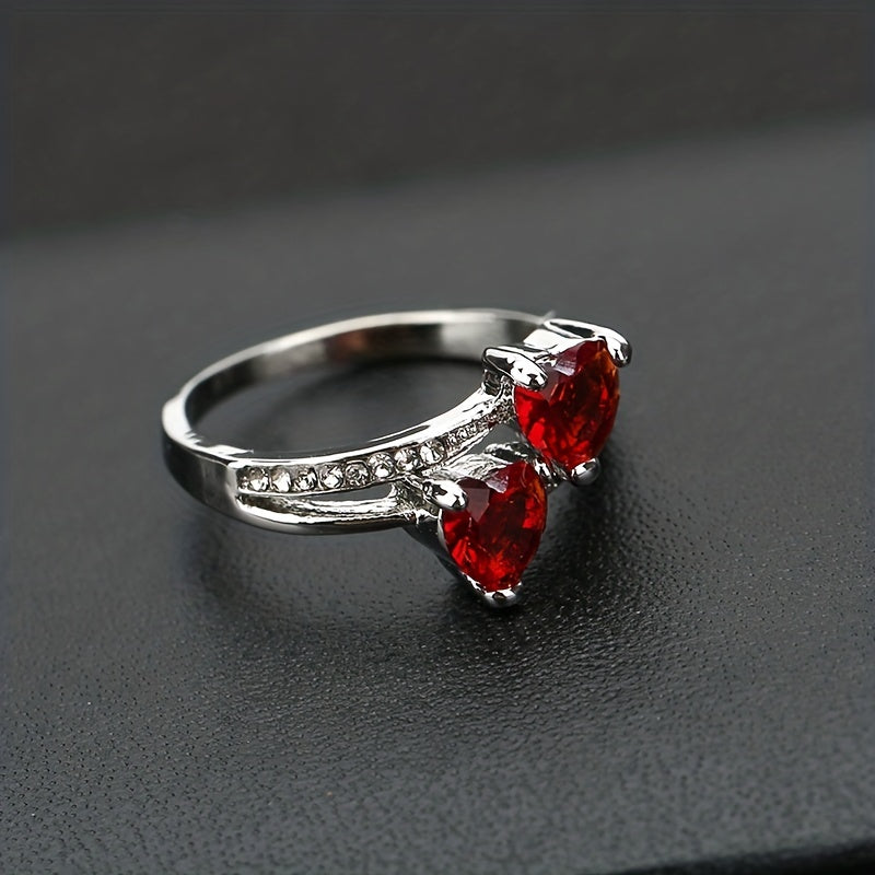 Double Heart Zircon Wedding Party Ring