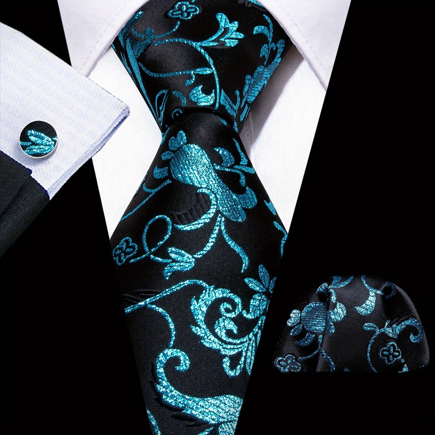 Barry Wang Men's Tie Floral Jacquard Set