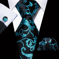 Barry Wang Men's Tie Floral Jacquard Set