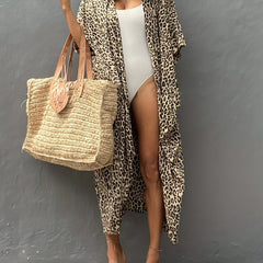  Boho Kimono Leopard Print Batwing Sleeve Cover Up