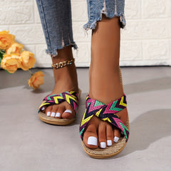 Colorful Knit Slides Open Toe Slip on Shoes Casual & Fashionable