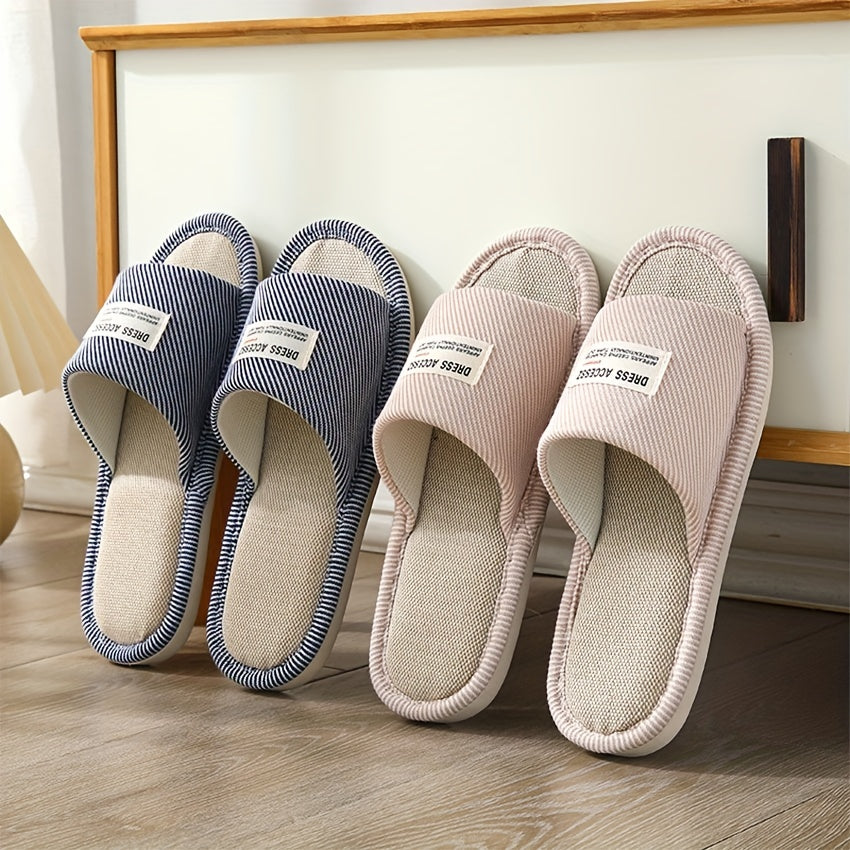Men's Flax Lightweight Non Slip Open Toe Slides For Summer