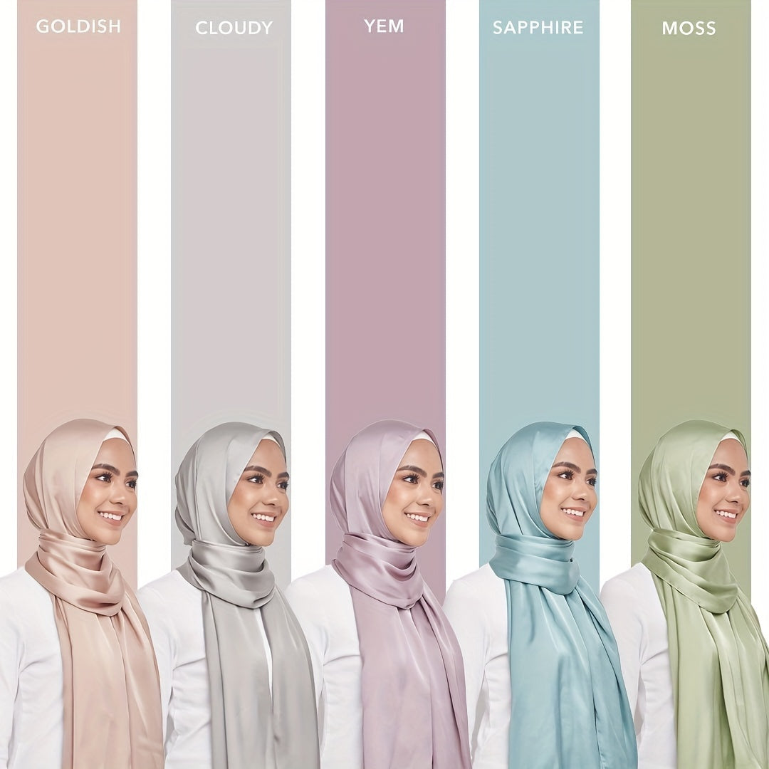 Candy Satin Hijab Silk Scarf Casual Shawl Windproof Head Wraps