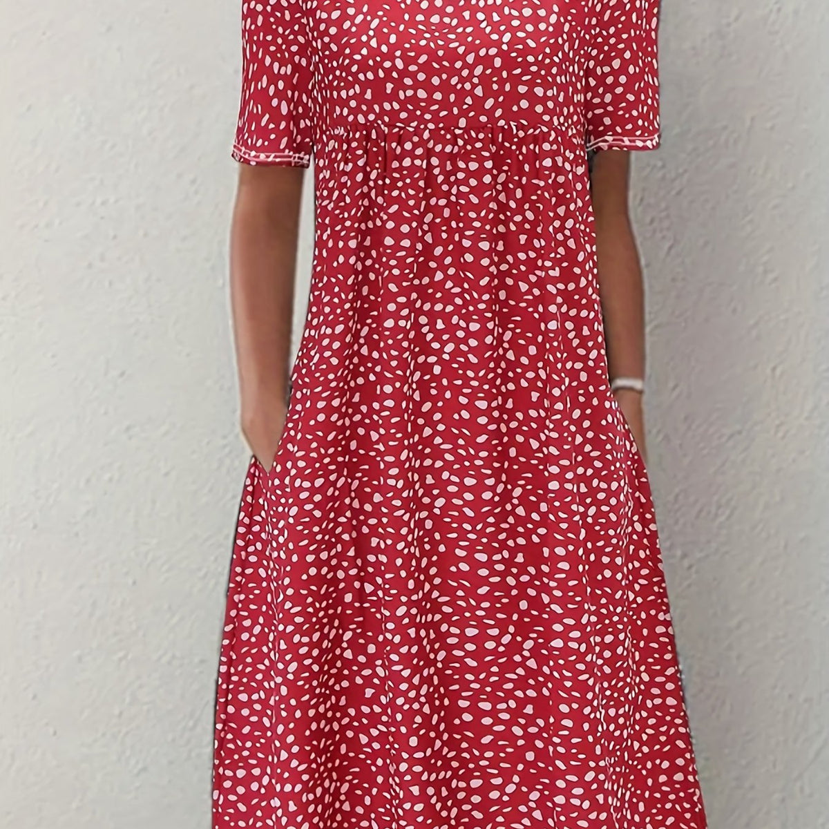 Boho Floral Print Dual Pockets Dress Short Sleeve Women's