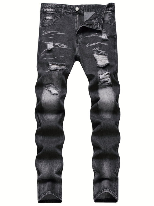 Slim Fit Ripped Jeans Mens Casual Street Style Distressed Denim Pants