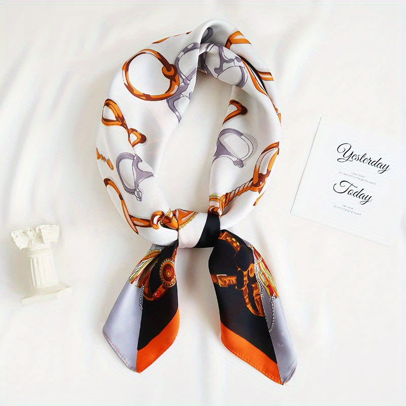 Chain Stripe Print Square Scarf Thin Neckerchief Silk Bandana