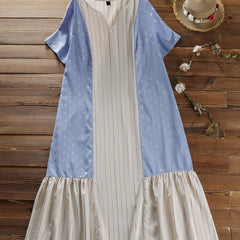  Boho Dress Women's Plus Graphic & Strip Short Sleeve Notched Neck Maxi