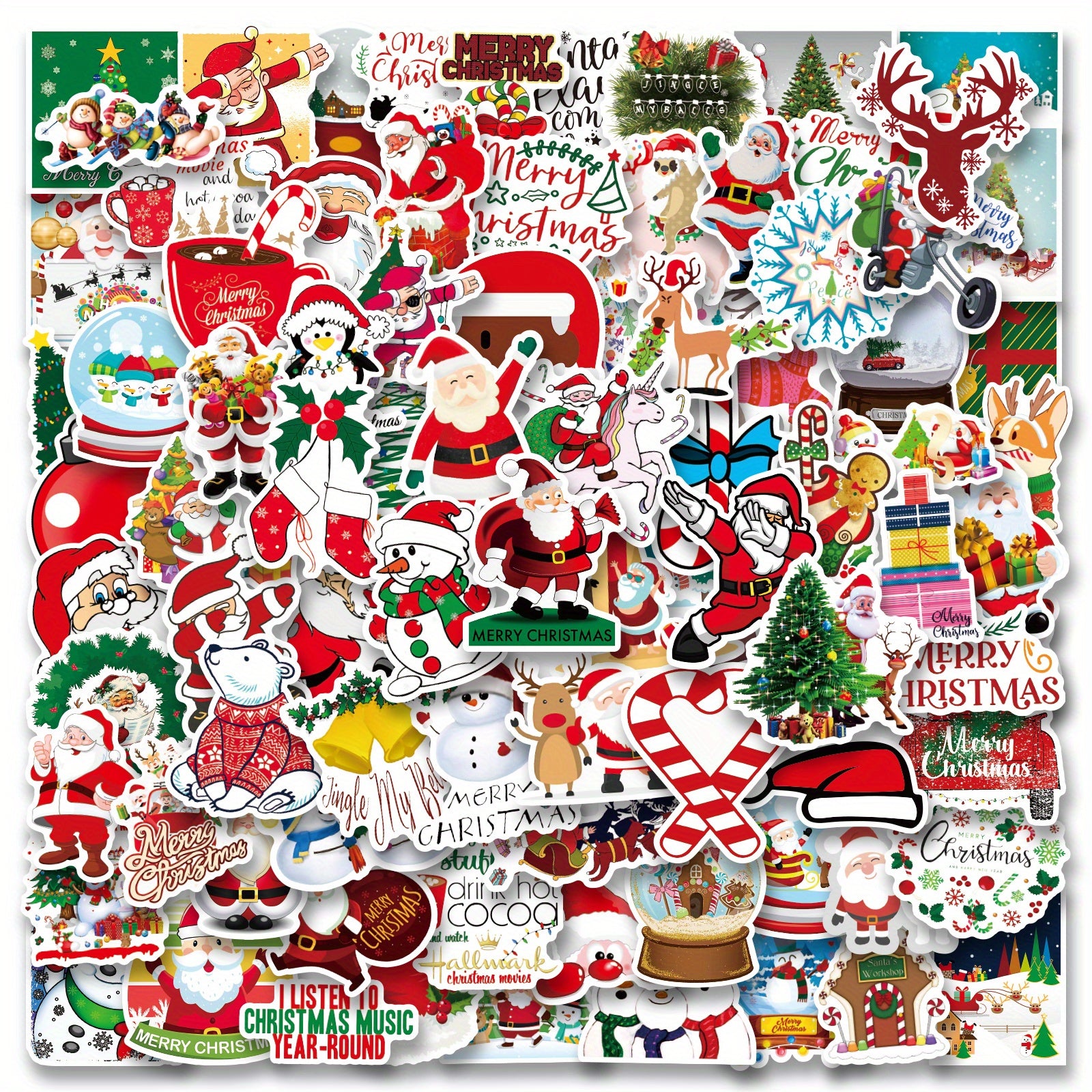 100pcs Waterproof Christmas Stickers for Crafts Windows, Merry Christmas Theme