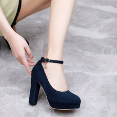 Women's Platform Chunky High Heels Ankle Buckle Strap Pumps