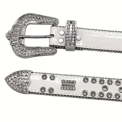 Crown Rhinestone PU Leather Belt Western Cowboy