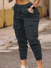 Women's Plus Elastic Drawstring Cargo Joggers With Pockets