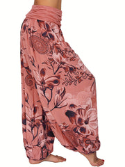 Floral Print Ruched Low Waist Harem Pants