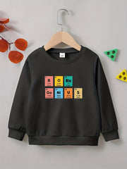 Letter Print Boys Casual Creative Pullover Sweatshirt Long Sleeve Crew Neck Tops