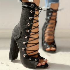 Women's Criss Cross Straps Boots Lace Up Leggings Shoes