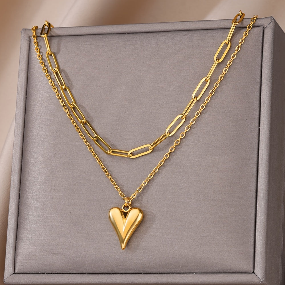 Love Stainless Steel Golden Double Layer Necklace For Couple