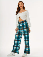  Plaid Print Straight Leg Comfy Pants