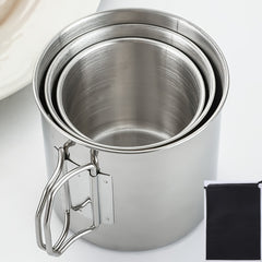 Portable 304 Stainless Steel Camping Cup w/ Carabiner Clip & Foldable Handle