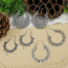 Vintage Ancient Silver U Shaped Earrings Women's Boho Hollow Dangle Earrings