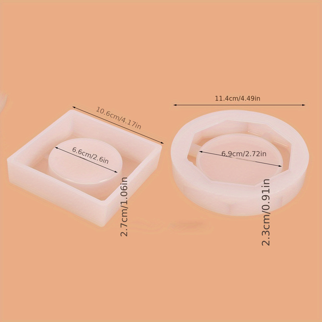 2pcs Square, Rhombus, Round Ashtray Resin Molds Silicone Casting DIY