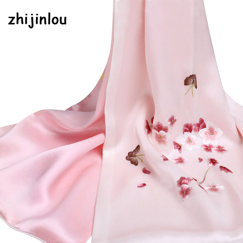 Rose Embroidery Silk Scarf - Women's Shawl