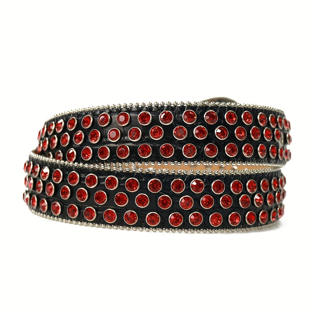 Red Rhinestone Belt Western Cowboy Cowgirl Stone Crystal Studded Waist Belt