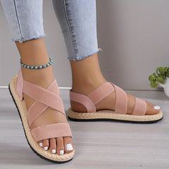 Women's Flat Sandals Open Toe Slip On Elastic Strap Casual Beach Sandals