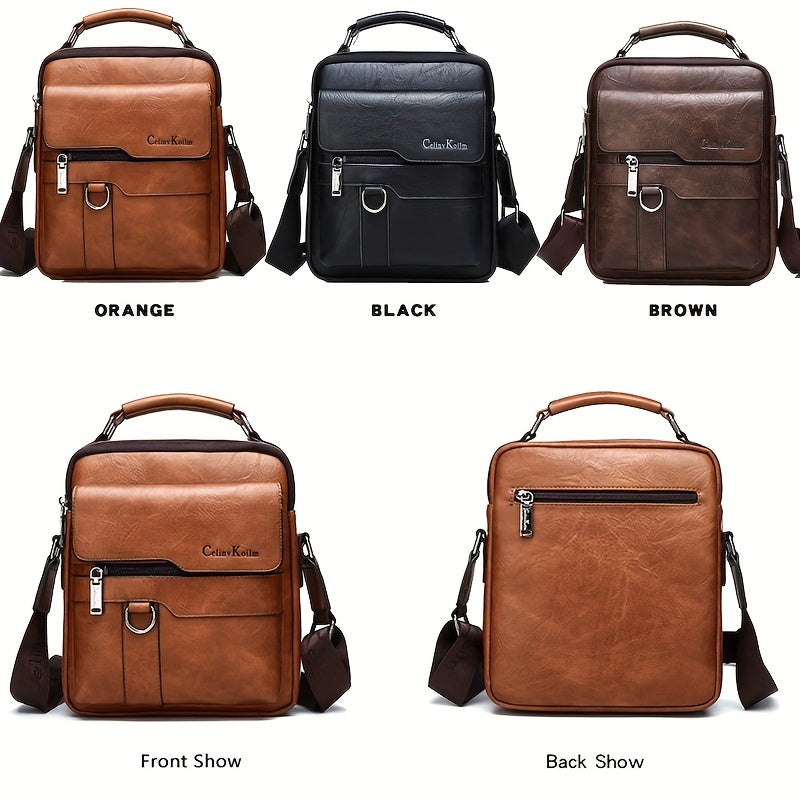 Men's Vertical Leather Shoulder Bag Cross Body Messenger Bag