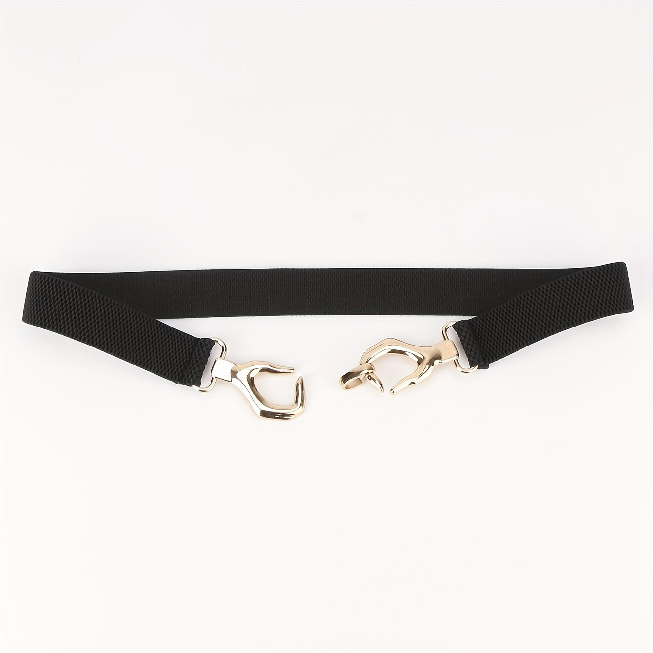 Metal Hollow Buckle Elastic Thin Belt Women Dress Coat Be