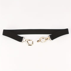Metal Hollow Buckle Elastic Thin Belt Women Dress Coat Be