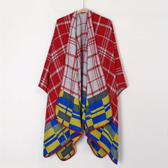 Geometric Plaid Jacquard Shawl Wrap Boho Cape